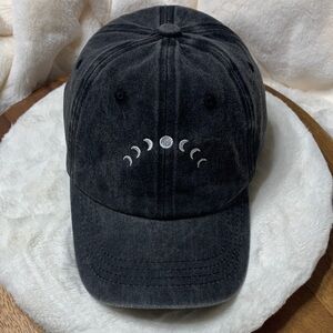 Black Baseball Cap with Moon Phases